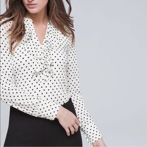 WHBM Polka Dot Ruffle Blouse - White and Black Size Small